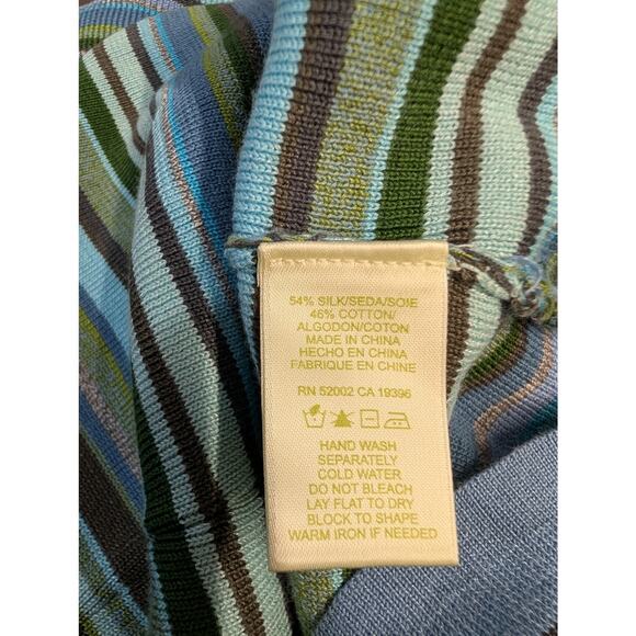 Ingrid Olsen Striped Knit Turtleneck Sweater Large Blue Green Ribbed Fringe Trim - Picture 8 of 9